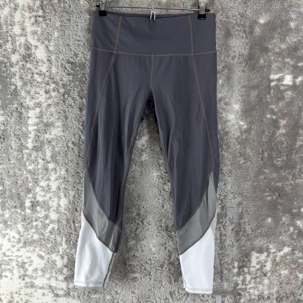 Athleta‎ Size M Colorblock Mesh Panel Yoga Workout Leggings Gray Ankle Women